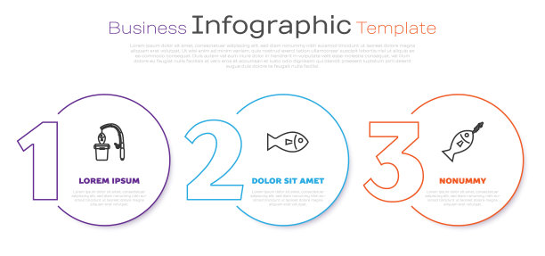 钓鱼竿和鱼，钓鱼钩和鱼。业务信息模板。向量图片下载
