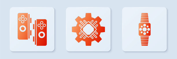 设置处理器，手柄和智能手表。白色正方形按钮。向量图片下载