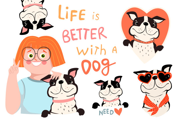 法国斗牛犬和女孩狗引用集合图片下载