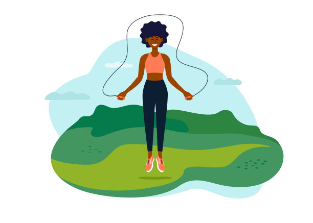 健康的生活方式和户外活动矢量插图与年轻的黑人妇女在公园跳图片下载