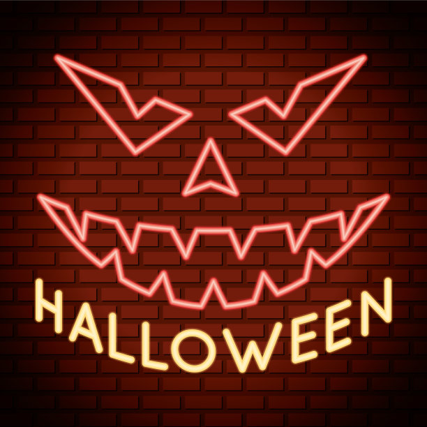 在霓虹灯下用南瓜写的万圣节字图片下载