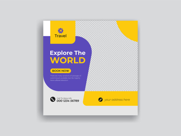 旅游社交媒体张贴广告横幅模板设计图片下载