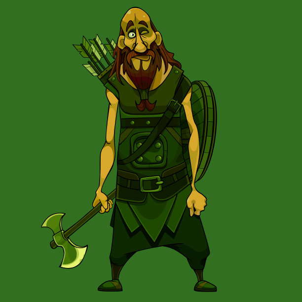 穿着盔甲、蓄着胡须的中世纪卡通战士图片下载