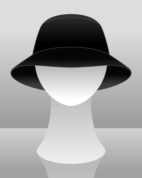 模型头部矢量上的空白黑桶帽模板。图片下载
