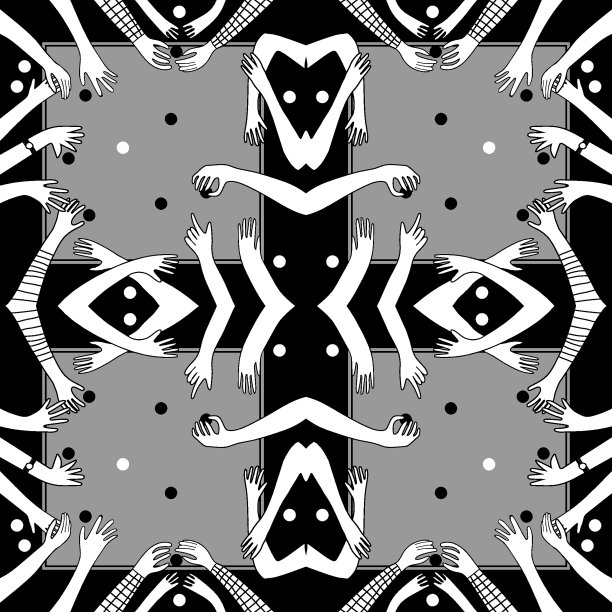 抽象无缝模式与涂鸦轮廓的手在不同的手势玩手。图片下载