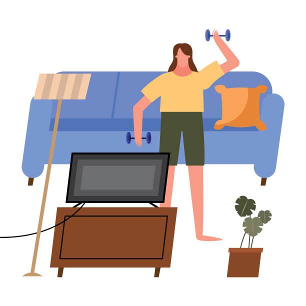 在家里举重看电视的女人图片下载
