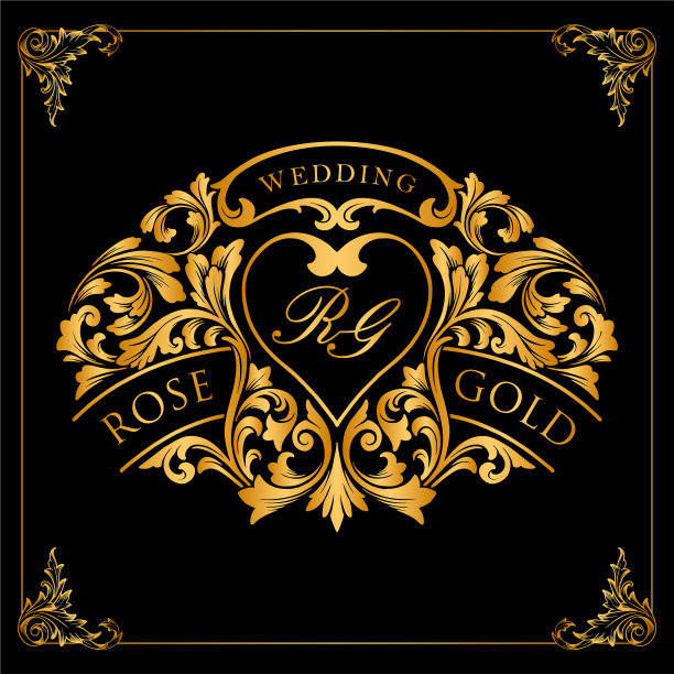 黄金标签和豪华框架饰品的婚礼图片下载