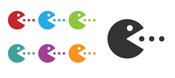 黑色吃豆人与吃图标孤立在白色图片下载