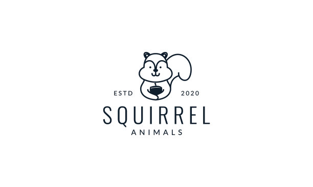 动物松鼠与可爱的卡通橡树标志设计图片下载