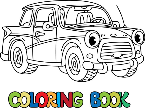 有趣的小复古车与眼睛着色书图片下载