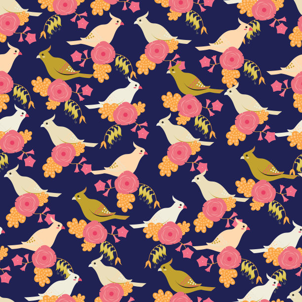 花鹦鹉和花无缝图案图片下载