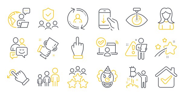 人物图标集：奖杯、比特币项目、小丑符号图片下载