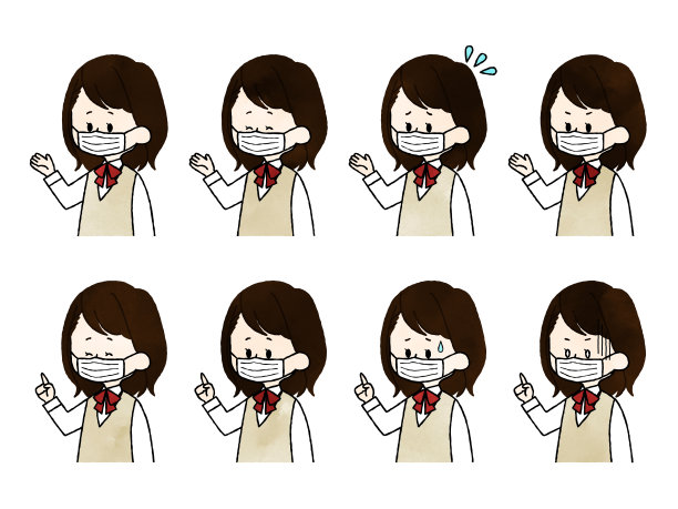 一组学生戴着面具的面部表情图片下载