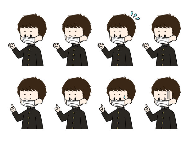 一组学生戴着面具的面部表情图片下载