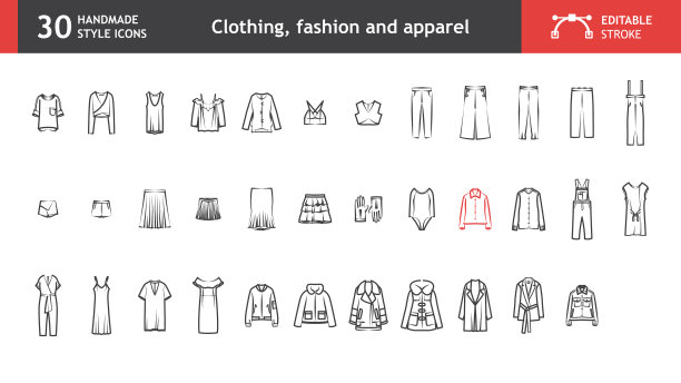 服装、时尚图标。手工风格图标和可编辑的笔触。图片下载