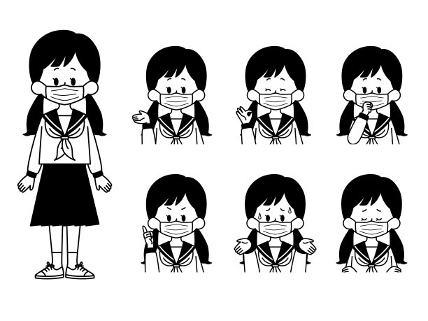 一组学生戴着面具的面部表情图片下载