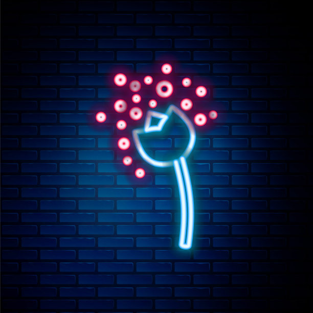 在大气中产生花粉的花朵，在砖墙背景上孤立的图标。色彩斑斓的轮廓的概念。向量图片下载