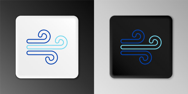 线风图标孤立在灰色背景。多风的天气。色彩斑斓的轮廓的概念。向量图片下载