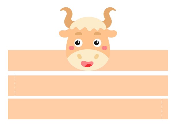 可打印的牦牛纸头巾。派对皇冠模切模板生日，圣诞节，宝宝送礼会。娱乐的有趣配件。打印、剪切和粘合。矢量插图。图片下载