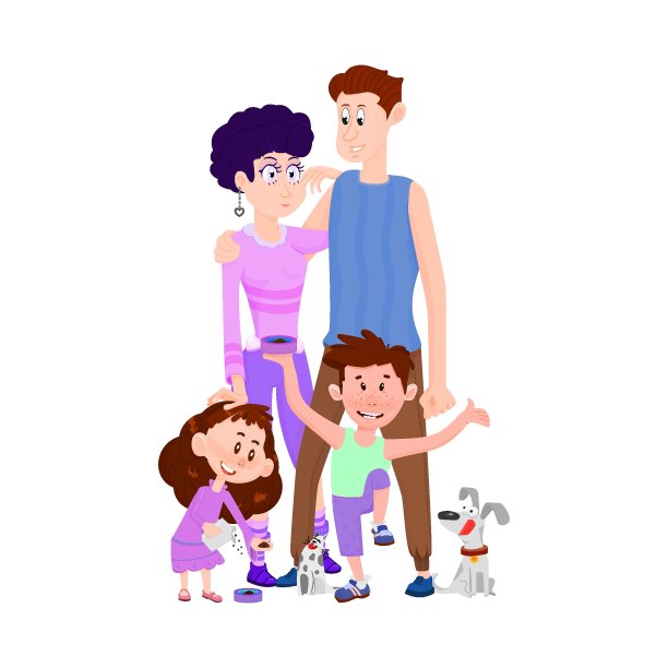 幸福的已婚夫妇与孩子男孩和女孩-扁平的人物。图片下载