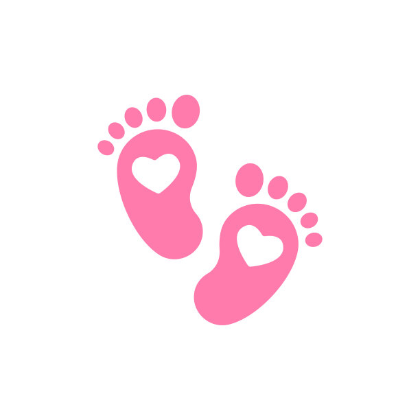 粉红色的孩子或脚和脚的脚步与心图片下载