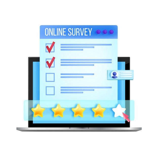 在线调查，网络问卷向量网络表格插图，笔记本电脑屏幕，星星，复选框。图片下载