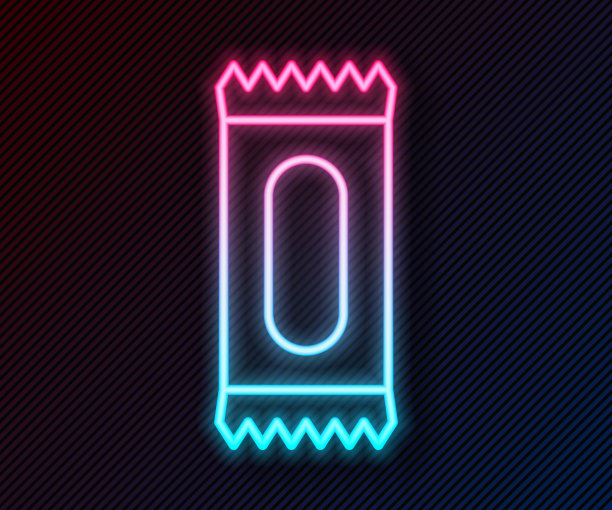 发光的霓虹线糖果图标孤立在黑色背景。向量图片下载
