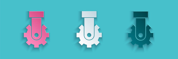 纸切割变速器自行车后速度折叠图标孤立在蓝色背景。纸艺术风格。向量图片下载