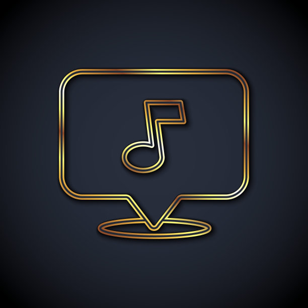 金线音乐音符，音调图标孤立在黑色背景。向量图片下载