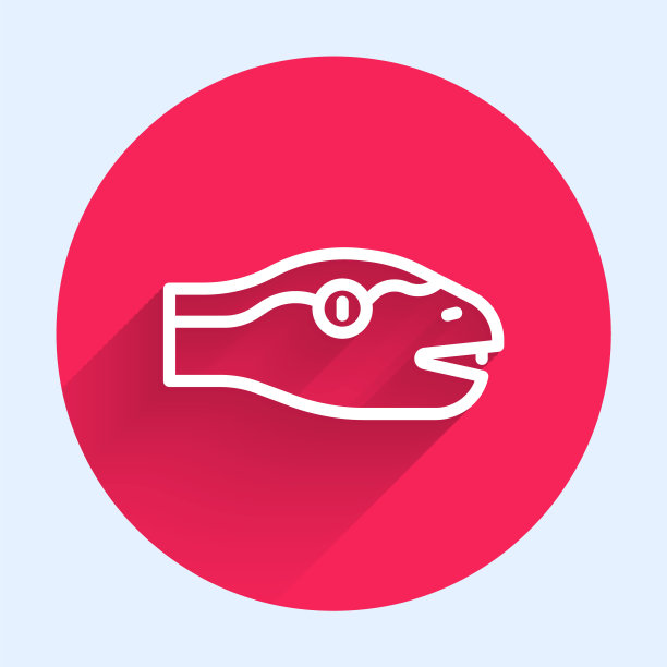 白线蛇图标孤立与长影子。红色圆圈按钮。向量图片下载