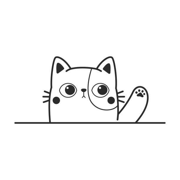 矢量卡通剪影黑猫挥舞着墙是挥舞着可爱的小猫线画。图片下载