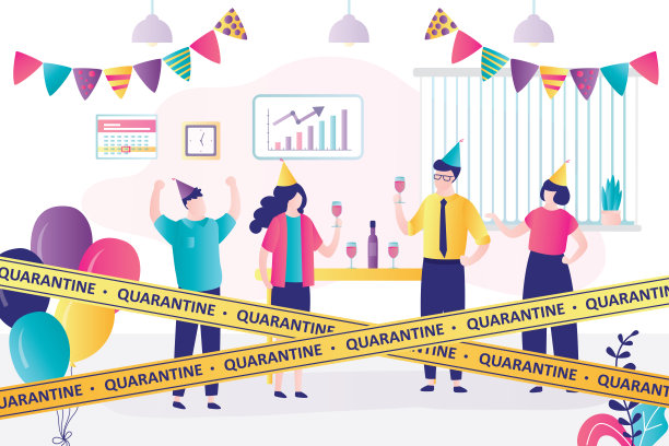 黄色警戒线–隔离或封锁。禁止聚会或公司派对，预防冠状病毒图片下载