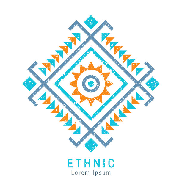 彩色的阿兹特克风格几何装饰。印度华丽的设计。部落装饰模板。民族装饰。邋遢破旧别致的质感。EPS 10矢量插图。图片下载