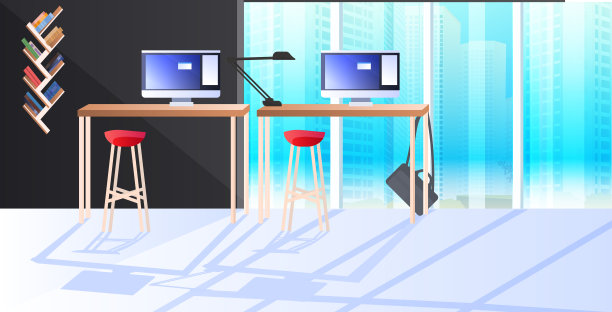 现代橱柜室内创意联合办公中心没有人的开放式空间，办公室内配有家具图片下载