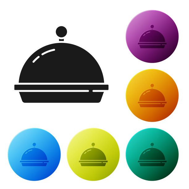 黑色的托盘上盖着食物图标，孤立在上面图片下载