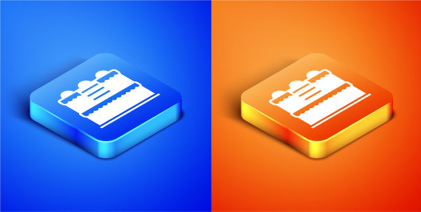 等距蛋糕图标孤立在蓝色和橙色图片下载