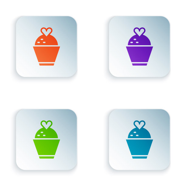 彩色婚礼蛋糕与心的图标隔离上图片下载