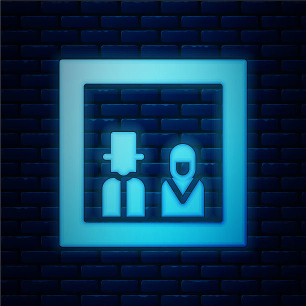 霓虹灯家庭照片图标孤立在砖块上图片下载