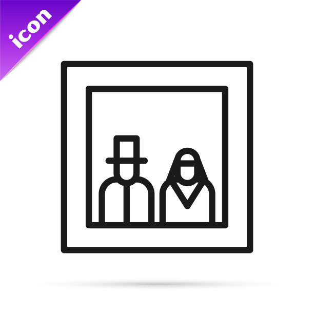 黑线家庭照片图标孤立在白色图片下载