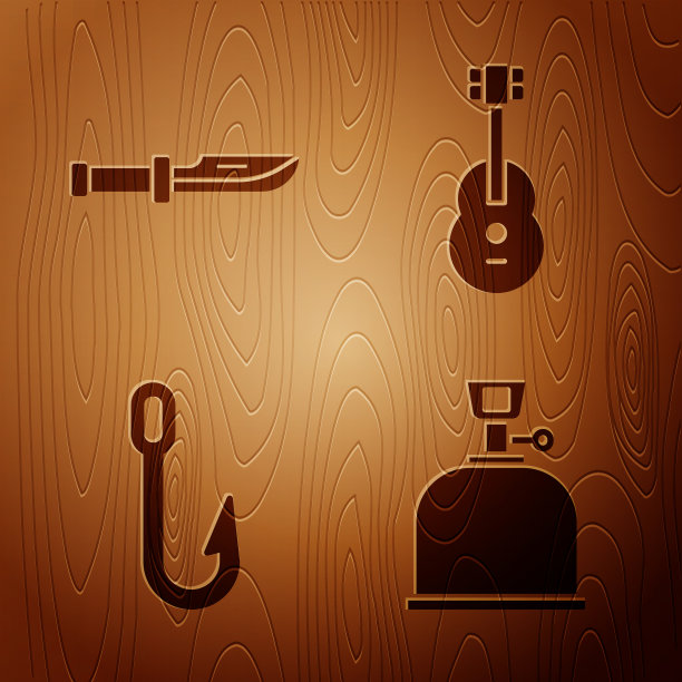 设置野营煤气炉、野营刀、钓鱼钩图片下载