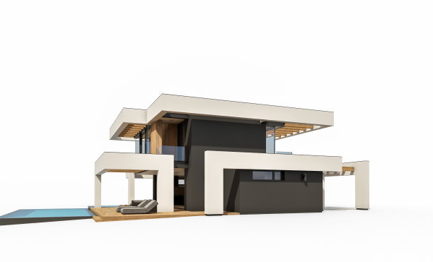 现代舒适的房子在豪华风格的3d渲染孤立在白色图片下载