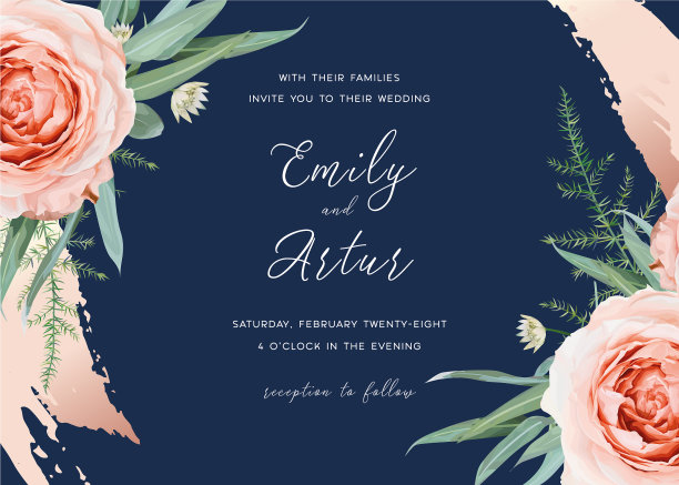 婚礼请柬保存日期卡设计腮红玫瑰图片下载