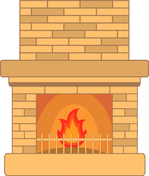 壁炉石与燃烧的柴火图片下载