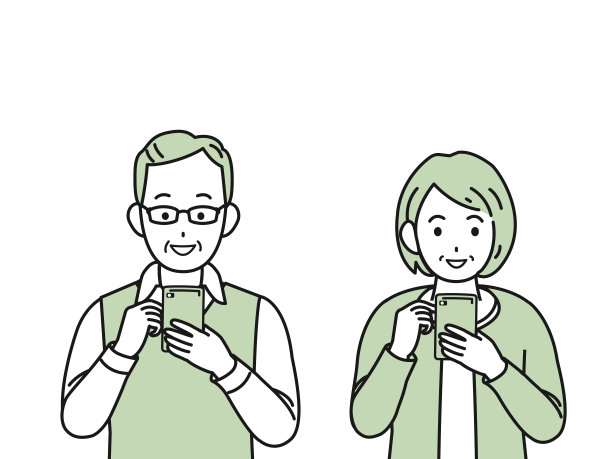 老年夫妇和智能手机插图图片下载