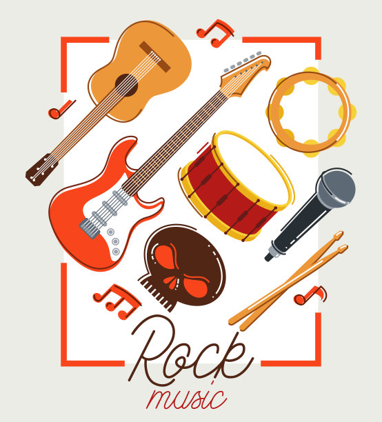 摇滚乐队矢量海报平面插图孤立在白色背景，硬摇滚和重金属现场声音节日或音乐会传单或广告横幅，摇滚乐队演奏。图片下载