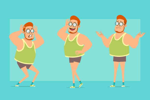 卡通扁平搞笑胖男孩角色集图片下载