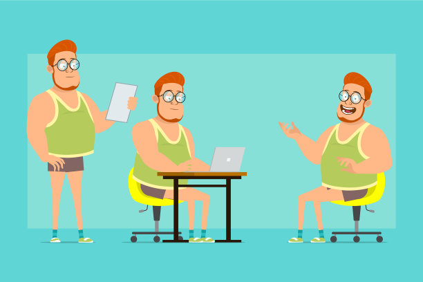 卡通扁平搞笑胖男孩角色集图片下载