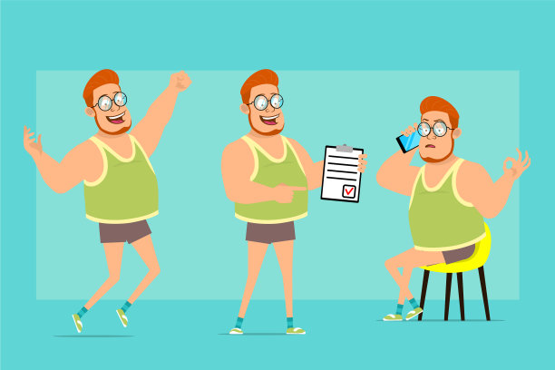 卡通扁平搞笑胖男孩角色集图片下载