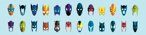 设置超级英雄面具卡通图标设计图片下载