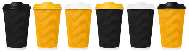 一套瓦楞一次性咖啡杯与塑料盖图片下载